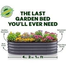 Plant & Plot Galvanized Raised Garden Beds Outdoor // 4*2*1 Ft Planter Raised Bed For Gardening, Vegetables, Flowers // Large Metal Garden Box (Silver) // Patented Tool-Free Design - Xám - Xem 5