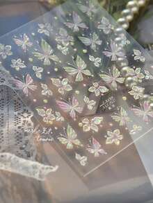 1 Folha de Adesivos de Unha de Borboleta Jelly Romântica 5D em Relevo, Brilhante, Rosa e Verde, Decalques de Unha de Borboleta Perfeitos para Decoração de Unhas de Casamento e Uso Diário - Multicolorido - Visão 6