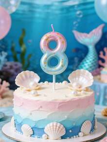 0-9 美人鱼渐变浅紫色和浅粉色数字生日派对蛋糕装饰蜡烛 - 查看 6