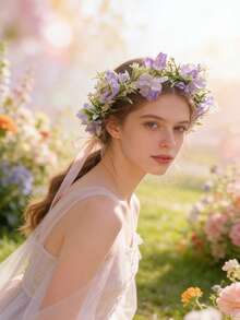 1pc European & American Style Hydrangea Flower Headband, Sweet Floral Hair Accessory For Girls - Mauve Purple - View 2