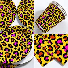 Bộ đĩa, khăn ăn và cốc dùng một lần in họa tiết da báo màu tím và cam, phục vụ 10 người, đồ dùng tiệc tùng bằng giấy dùng một lần, thích hợp cho sinh nhật, đám cưới, tiệc tùng, dã ngoại gia đình. - Xem 3