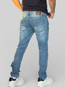 Men's Slim Premium Denim Jeans With Elastane Lycra - màu xanh nhạt vân đá - Xem 4
