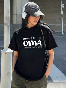 Áo thun ngắn tay in chữ phong cách thường ngày dành cho nữ, thích hợp cho mùa hè. - màu đen - Xem 4