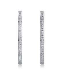 A Pair Of Romantic And Dazzling 925 Sterling Silver Hoop Earrings Inlaid With D-Color Moissanite, Women's Jewelry, Ideal Birthday And Christmas Gifts - Silver - View 7