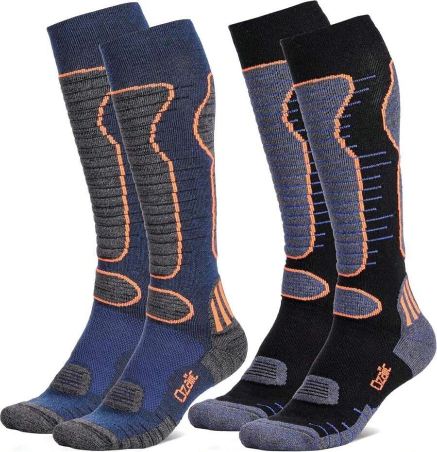Merino Wool Ski Socks Mens Womens 2 Pairs For Skiing, Snowboarding, Thermal Knee High Winter Warm Sports Performance Socks - ColorA - View 1