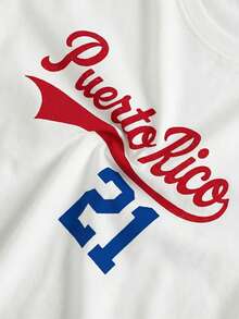 女款罗伯托·克莱门特 21 号波多黎各队图案 T 恤，休闲宽松短袖 T 恤，棒球迷必备，波多黎各骄傲白色上衣 - 白色 - 查看 3