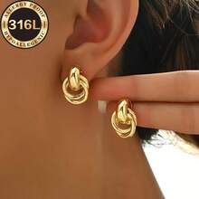 High Quality Stainless Steel Hypoallergenic Gold-Plated Earrings, Anti-Fading, Comfortable And Versatile, Minimalist And Elegant, Suitable For Daily Wear Or Parties, This Fashionable Earring Is A Refined Gift For Women - Golden - View 2