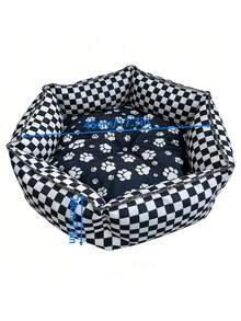 1pc Retro Checkerboard Pattern Pet Bed, With Paw Print Dog Bed, Comfortable Cat Sofa, Suitable For All Seasons - Multicolor - View 3