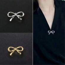 1pc/2pcs/4pcs New Arrival Metal Bowknot Brooch, Unique Design Niche Accessory, Anti-Slip V-Neck Pin, Versatile - Silver - View 2