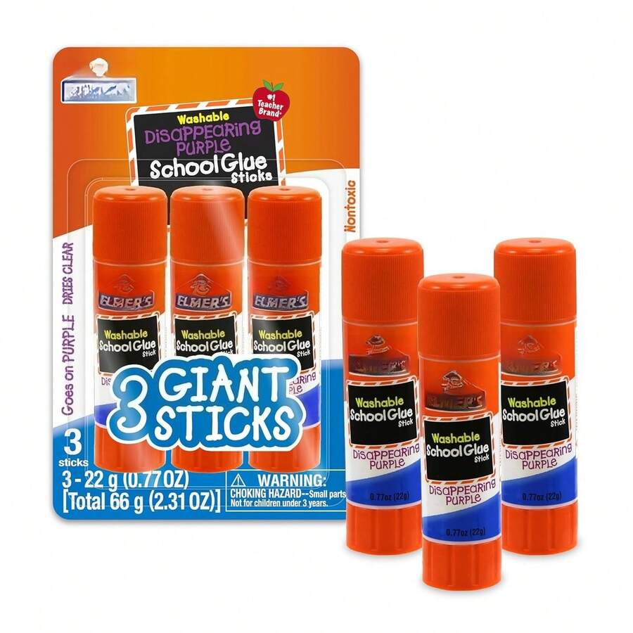 Disappearing Purple Glue Sticks 22g 3ct, Washable, Clear Application, Ideal For Poster Vision Board Crafting, Strong Bond, Mess-Free - White - View 1