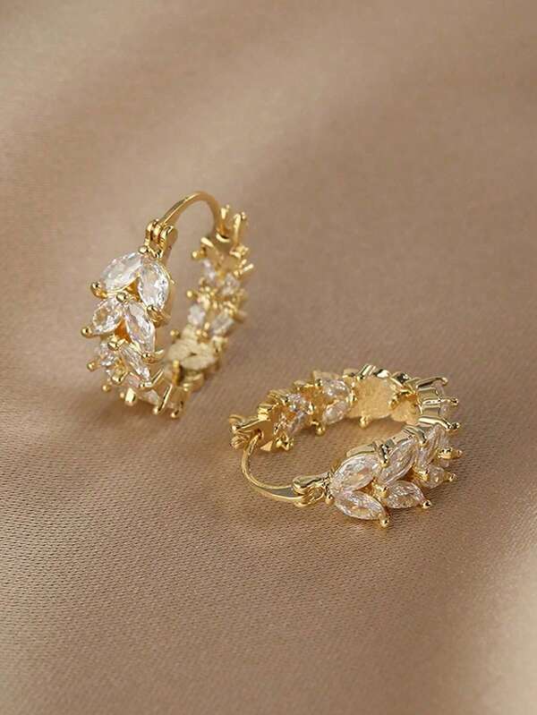 2 piezas Pendientes de trigo con circonita cúbica de cobre elegante, pendientes de moda versátiles adecuados para el uso diario de las mujeres