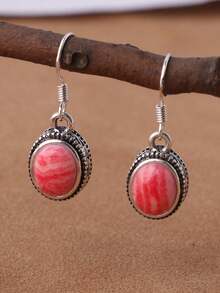 1 Pair Faux Red Jasper Earrings, Multiple Colors Available - Rhodochrosite - View 4