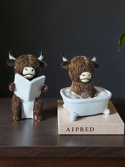 Interesting Bathroom Decor - Highland Cow Reading On Toilet Statue, Rustic Style Bathroom Decoration, Resin Made For Home Office Or Gift, No Power Needed, Humorous Design, Fine Texture, Suitable For Christmas, Thanksgiving, Fun Birthday Gift