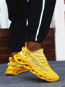 男士科技风波浪底运动鞋，透气针织休闲街头风鞋款 - 黃色 - 查看 5