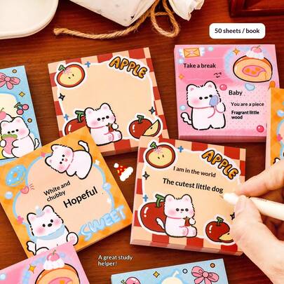 Notas adhesivas de dibujos animados de Terrier Blanco Occidental lindos | 50 hojas por bloc | Estilos aleatorios surtidos | Bloc de notas adhesivas | Diseño de perro Kawaii | Papelería estética para diarios, escuela y oficina | Perfecto para listas de tareas, recordatorios y scrapbooking