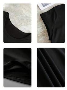 女士日常婚礼主题装饰图案，以及草书“”标语，圆领短袖休闲T恤，适合春/秋/夏季穿着，可作为返校季女装、夏季上衣、度假装、春装、夜店装等。黑色 - 黑色 - 查看 10