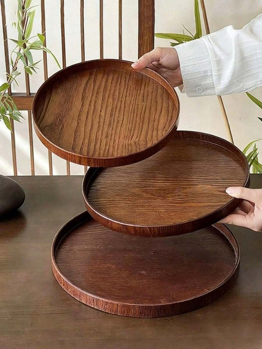 Bộ 3 khay gỗ dùng để đựng thức ăn, đồ ăn nhẹ, đồ uống, sushi, bít tết, pizza, món tráng miệng, bánh ngọt, bánh mì, bữa sáng, cà phê, trà, đĩa thịt nguội. - màu nâu - Xem 1