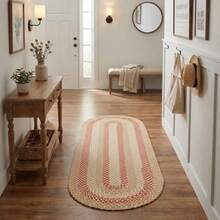 Super Area Rugs Runner - Alfombra Trenzada Ovalada de 2 x 6 pies Color Beige Color Rojo para granjería cocinas y baños de Estilo primitivo - Ovalado de 6 x 2 - Ver 4