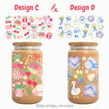 16oz Glass Cup Sleeve, Retro Countryside Style Cherry, Lemon, Blueberry Picnic, Countryside Style UV Protection DTF Cup Sleeve, Cute Countryside Style Fruit & Floral UV Protection DTF Cup Sleeve Fits Glass Cups, Bottles, Mugs, Waterproof UV Protection DTF Sticker Fits Notebooks, DIY Decoration, Water Bottles, Gift For Girl Friends - Rectangle - View 15