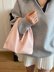Túi đeo vai nữ cỡ lớn, màu trơn, kiểu dáng retro, túi đeo chéo đa năng, túi xách tay, túi công sở thường ngày cho nữ. - Hồng - Xem 8