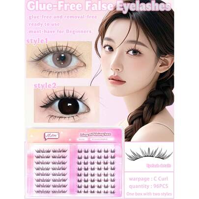 96pcs Self-Adhesive False Eyelash Clusters, Mixed Length Fluffy Set, No Glue Needed, Fluffy Individual False Lashes, Self-Adhesive DIY Eyelash Extension, Pre-Glued Lash Clusters, Natural Lengthening C-Curl Lash Clusters, No Glue Or Makeup Remover Needed, False Eyelashes, Lash Clusters, Individual False Lashes, Eyelashes, False Lashes