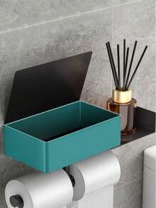 1 hộp đựng giấy vệ sinh bằng thép không gỉ, hộp đựng giấy vệ sinh treo tường dùng trong nhà. - màu đen - Xem 2