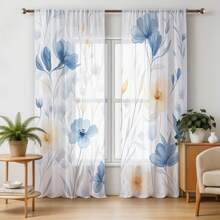 NOSBEI Bộ 2 rèm cửa voan họa tiết hoa màu nước hiện đại xanh dương và vàng, rộng 52 inch x dài 84 inch, thích hợp cho phòng khách, phòng ngủ, rèm cửa voan in họa tiết hoa. - Nhiều màu - Xem 15