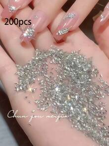 200pcs Sparkling Mini Rhombus Edged Zirconia Nail Art Rhinestones, Small Flat Bottom Diamond Nail Decorations Nails - White - View 10