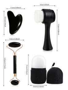 Bộ chăm sóc da mặt 4 món dòng Black Series: Con lăn massage bằng nhựa + Bảng Gua Sha hình trái tim + Bàn chải làm sạch hai mặt + Túi chườm đá, dụng cụ làm đẹp, nâng cơ và săn chắc da tại nhà. - Bộ sản phẩm làm sạch da mặt màu đen - Xem 6