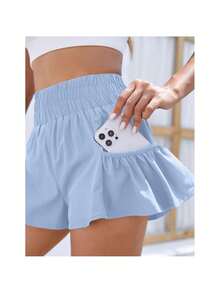 Women's Fitness Running Quick Drying Women's High Waisted Shorts With Pockets - 藍色 - 查看 5