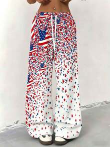 Womens Summer Wide Leg Pants American Flag Stars Print Fashion Loose Casual Style Everyday Gift Womens Clothes Suitable For Casual Sportswear 250g - Nhiều màu - Xem 1