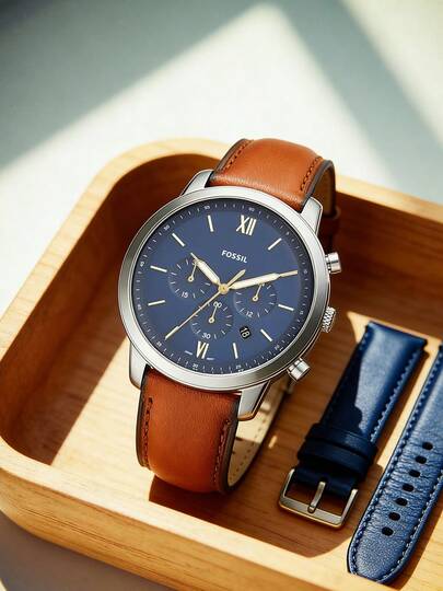 Fossil Neutra Chronograph Fashionable Men's Quartz Watch,White Round Dial, Leather Strap, Business And Casual Style, A Must-Have For Daily Simple And Versatile Wear, Suitable For Daily Work And Travel, A Gift For Boyfriends, A Gift For Fathers.FS5380