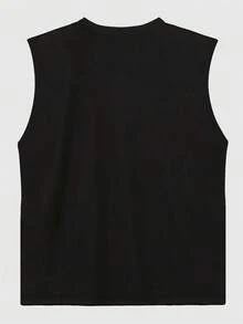 1 chiếc áo tank top nam mùa hè in họa tiết cổ tròn kiểu dáng thường ngày - màu đen - Xem 4
