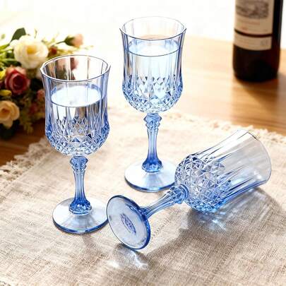 3 Colors Vintage Embossed Reusable Wine Glasses, Green/Pink/Blue, Heavy-Duty Champagne/Cocktail/Juice Glasses, Retro Style Drinkware Suitable For Parties, Weddings, Romantic Events