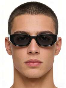 1pc Men's Retro Casual Square Black Frame Fashion Fashion Glasses, Suitable For Daily Wear And Street Photography - Black - View 2