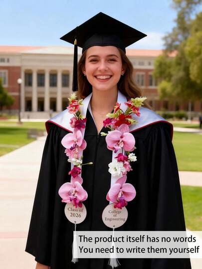 1pc Spring Floral Graduation Garland With Wooden DIY Tassel Tag; Graduation Wreath Ribbon DIY Gift, Graduation Party Photo Prop, Graduation Season Surprise Small Gift, Graduation Ceremony Decor Hanging, Farewell Party Graduation Gift, Exclusive Commemorative Ribbon For Graduates