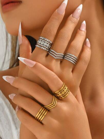 1 pieza Anillo de acero inoxidable con patrón vintage, anillo minimalista elegante y casual, adecuado para uso diario, vacaciones, viajes, regalo