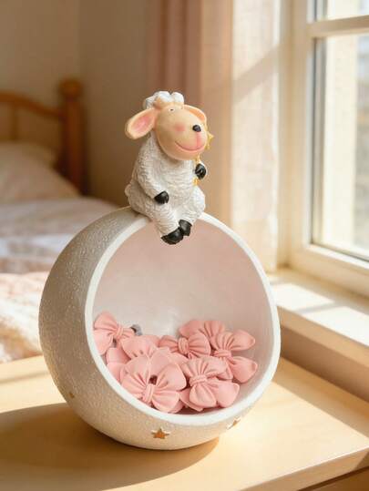 Cute Sheep Resin Storage Bowl - Whimsical Sheep Figurine With Star Wand Perched On A Round Bowl, Ideal For Holding Keys, Jewelry & Small Trinkets On Entryway Tables, Dressers & Nightstands,Eid Al-Adha Decorations, Eid Al-Adha Gifts