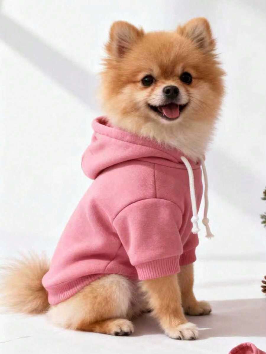 1 buah Hoodie Minimalis Warna Pink Pucat Polos untuk Hewan Peliharaan, Lengan Raglan Gaya Korea, Sweatshirt Hangat Nyaman untuk Semua Jenis Kucing dan Anjing, Dapat Digunakan di Dalam dan Luar Ruangan - Watermelon Pink - View 1