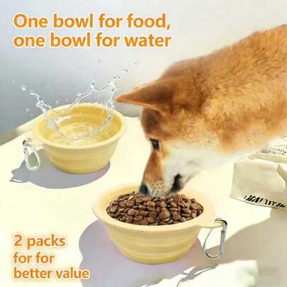 一套包含350毫升和1000毫升的宠物折叠碗，一个装水，一个装食物，马卡龙绿硅胶碗，旅行饮水碗，便携式狗碗，户外饮水碗，猫狗通用食盆