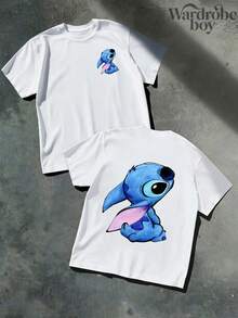 Disney Authorized Short Sleeved Printed T-Shirt, Stitch Printed T-Shirt,Graphic Tees, Cotton Graphic Tees,Funny Graphic Tees,Suitable For Family Travel And Vacation. Mother's Day T-Shirt, Suitable For Both Men And Women. Cotton T-Shirt, Comfortable And Breathable. - 白色的- - 查看 1