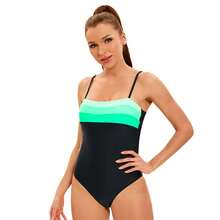 1 Sets Color Block Striped One Piece Swimsuit,  Gradient Stripe Spaghetti Strap Slim Fit Swimwear, Tummy Control Quick Dry Color Block Striped One Piece Swimsuit, Suitable For Women And Teens, Beach Vacation/Swimming Pool/Body Shaping - 黑色 - 查看 12