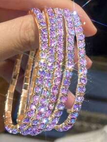 5 chiếc vòng tay co giãn đính đá pha lê lấp lánh, vòng tay co giãn có thể điều chỉnh, trang sức phong cách lấp lánh dự tiệc, quà tặng cho phụ nữ. - Xanh đậm - Xem 5