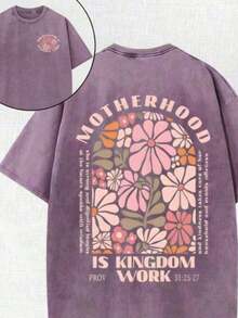 2026 Summer Clothes2026 Summer TopsRetro Washed Double Sided Printed Gray T-Shirt (230g Pure Cotton T-Shirt) Motherhood Is Kingdom Work Christian Grap - 紫色 - 查看 7