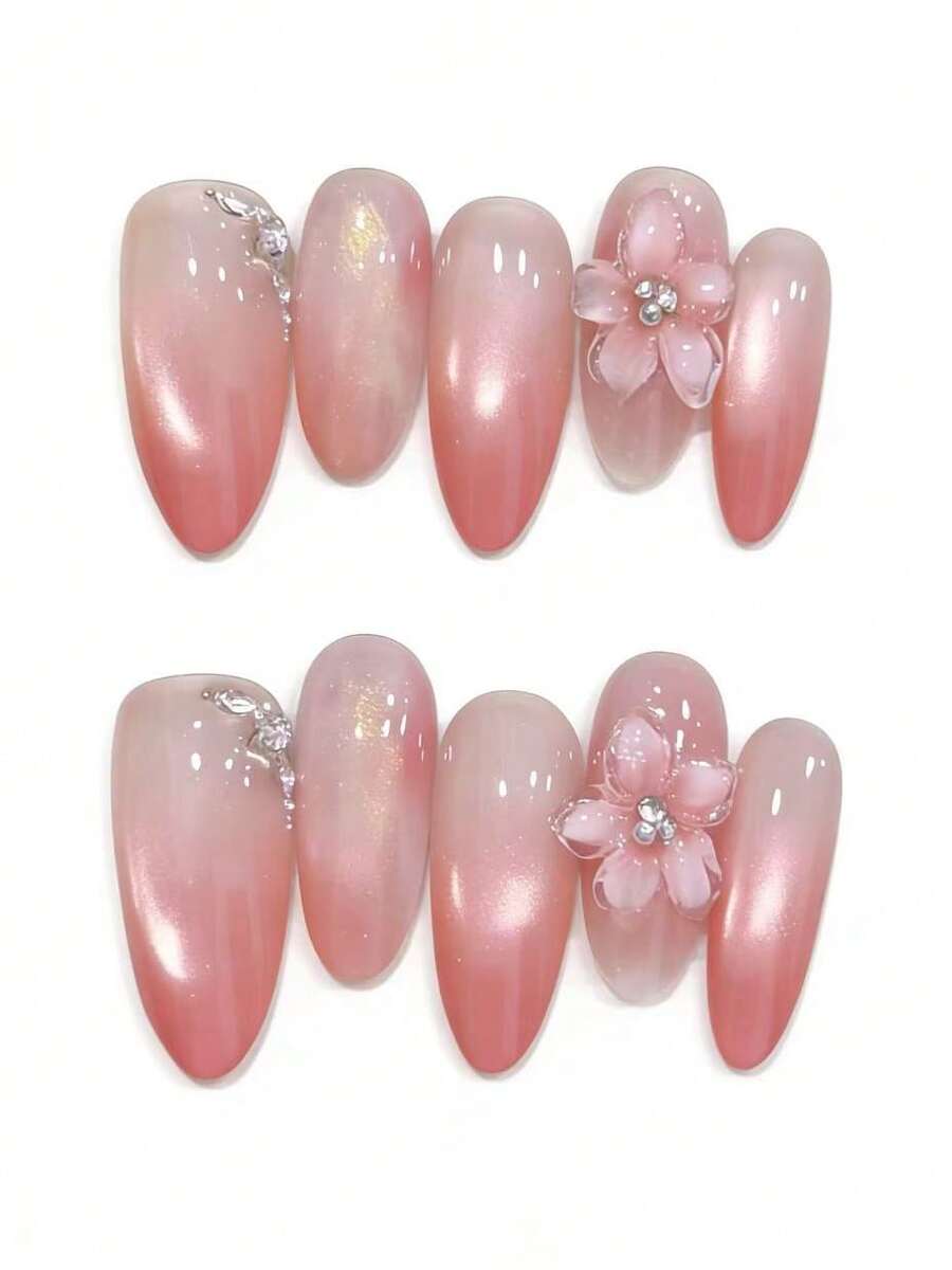 Bộ 10 chiếc, có tên là Pink Crystal Peach Blossom Dew (Giọt sương đào pha lê hồng). Lớp nền màu hồng ngọc trai chuyển sắc kết hợp hài hòa với các chi tiết hoa đào, kim cương và ánh nhũ vàng, lớp phủ bóng mượt trông như một loại vải mờ mịn được dệt từ hoa đào và ánh sáng pha lê. Nó mang đến vẻ ngoài mềm mại, thanh lịch, vừa tinh tế vừa vững chắc. - Màu Hồng  Dưa hấu - Xem 1