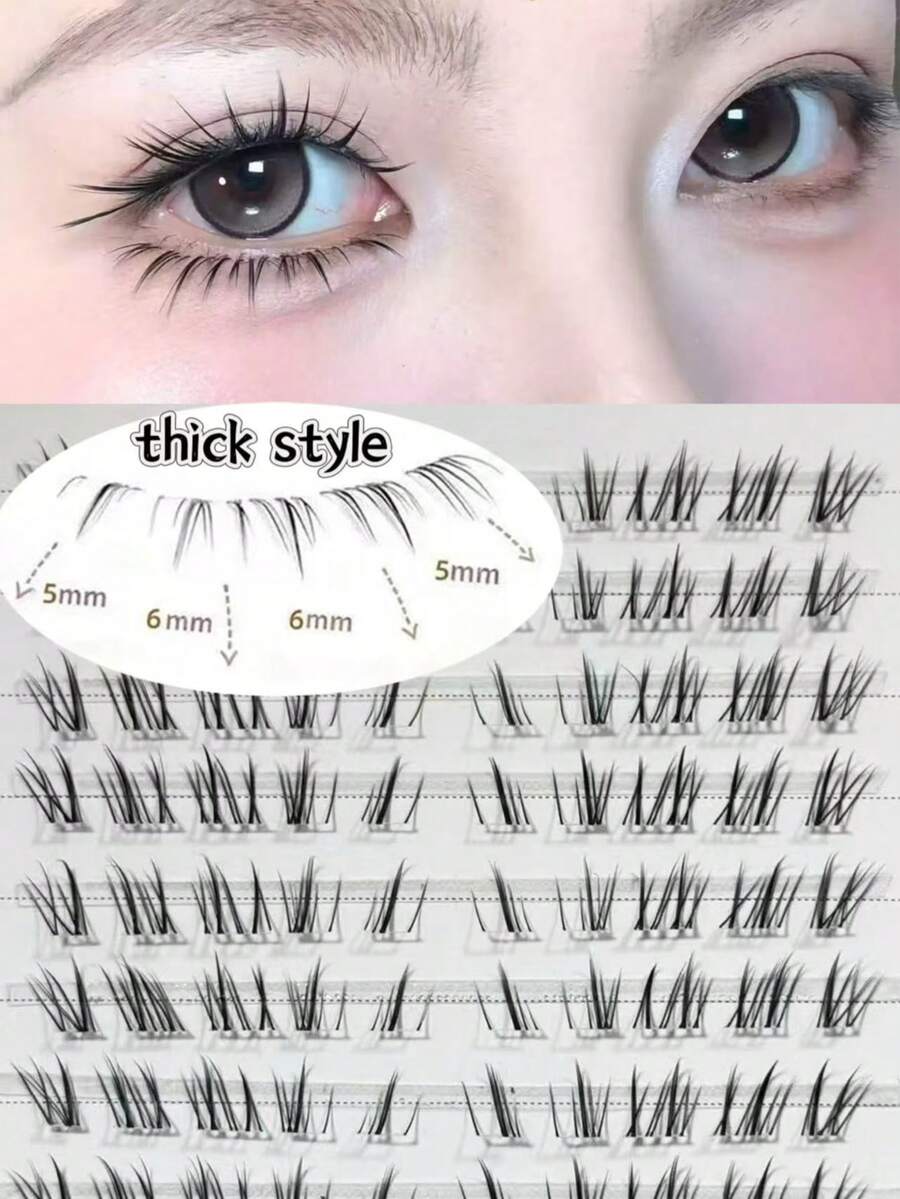 100片斜向猫须卷翘浓密手工嫁接假睫毛，自然凌乱的毛发感