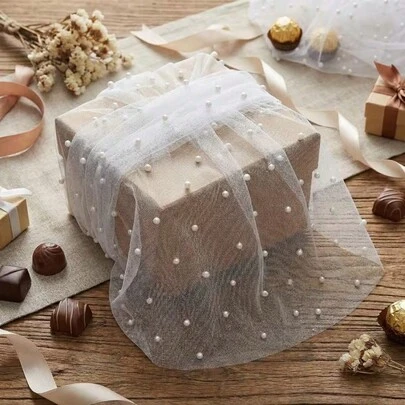 Vải lưới ngọc trai trắng trong suốt tự làm, có thể cắt tùy ý, dùng để gói quà, thích hợp cho Ngày Valentine, túi quà cưới - Nhiều mảnh vải lưới polyester dùng để đóng gói quà tặng, thích hợp cho trang trí và lễ kỷ niệm đám cưới, quà tặng cưới.