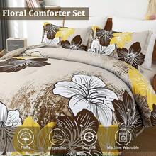 King Size Comforter Set Black/Gold Floral Bedding Comforter Sets Soft Microfiber Bed Comforter Set For All Season 3 Piece Botanical Flowers Comforter, Pillowcases Bedroom Decro Room Decor Valentine Decor - Gradient Brown - 查看 13