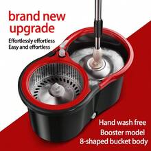 Rotary Mop And Bucket Set, Mop Bucket For Bathroom, School Bathroom, 360° Rotary Mop Bucket System, With 4 Replacement Microfiber Mop Heads And A 47-Inch Adjustable Handle, Used For Floor Cleaning, Bucket-Style Floor Cleaning Tool - Phiên bản nâng cấp, màu đen và đỏ, kèm theo bốn cây lau nhà. - Xem 2