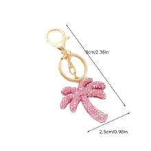 A Stylish And Minimalist Double-Sided Keychain Featuring A Leaf Design Adorned With Sparkling Rhinestones, Perfect For Car Keys Or As A Bag Charm - 綠色 - 查看 5